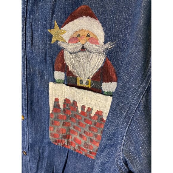 Vintaga 90s Faded Glory Button Down Santa Chimney Denim Top Sz XL - Picture 6 of 7